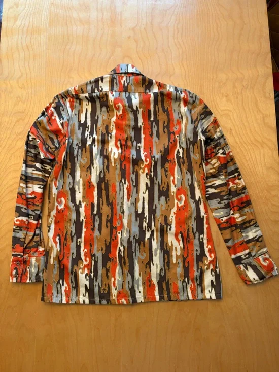 Vintage Men's Patterned Button-Up Shirt - Orange, Brown & Gray (Made in Canada) - Picture 2 of 4